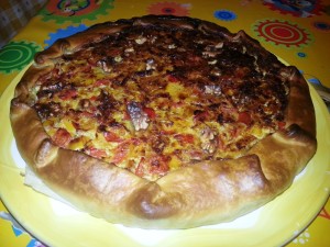 Quiche peperoni, porri e noci